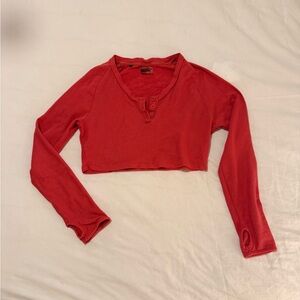Gymshark Red Buttoned Long Sleeve Crop Top